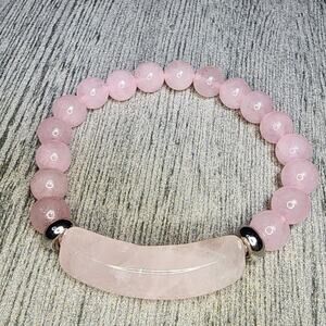 Healing Stone Bracelet, Natural Rose Quartz Beaded Gemstone Crystals Pink